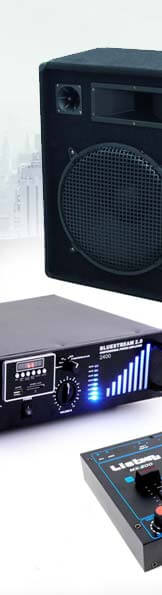 Équipement DJ, installations de sonorisation, haut-parleurs, tables de mixage, lumières, appareils d'effets, écouteurs